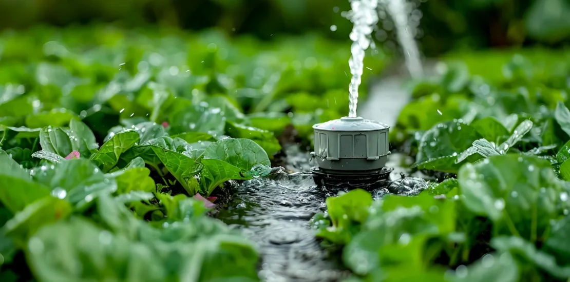 sprinkler sprinkles water onto plants garden Buyuk