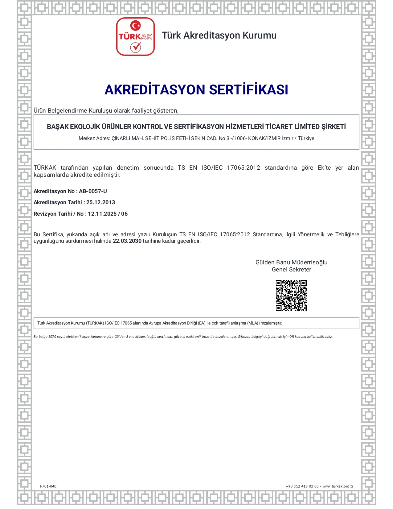 TÜRKAK AKREDİTASYON SERTİFİKASI VE KAPSAMI page 0001