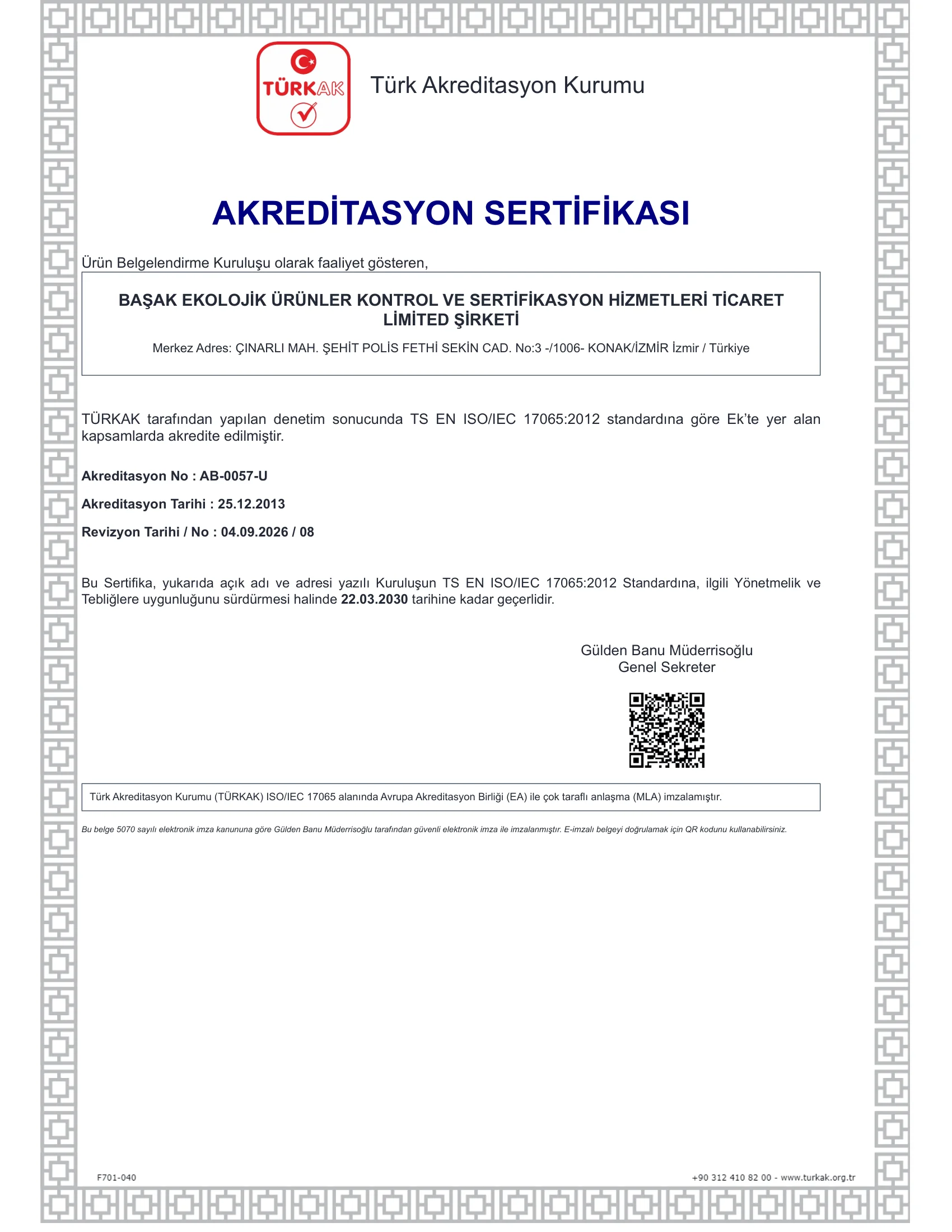 TÜRKAK AKREDİTASYON SERTİFİKASI VE KAPSAMI 1